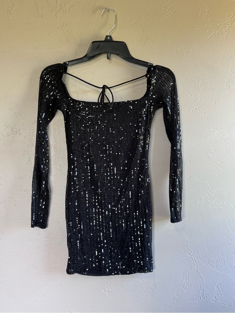 Black Sequin Long-Sleeve Mini Dress - Picture 2 of 6